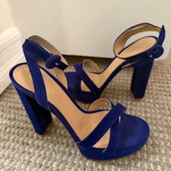 Gianvito Rossi Royal Blue Suede Ankle strap platform heels - Picture 3 of 6